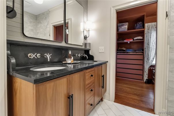 Bathroom, Dual Sink Vanities, Interior, Wood Texture Flooring