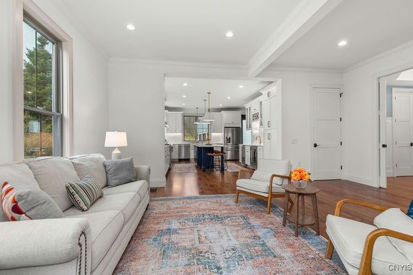 Interior, Kitchen, Living room, Pendant Lights, Recessed Lighting, Stainless Steel Appliances, Wood Texture Flooring