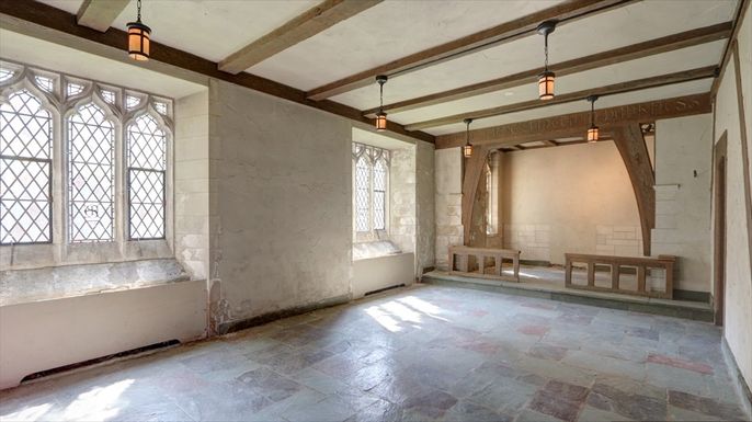 Interior, Pendant Lights, Stone Walls, Wooden Beams