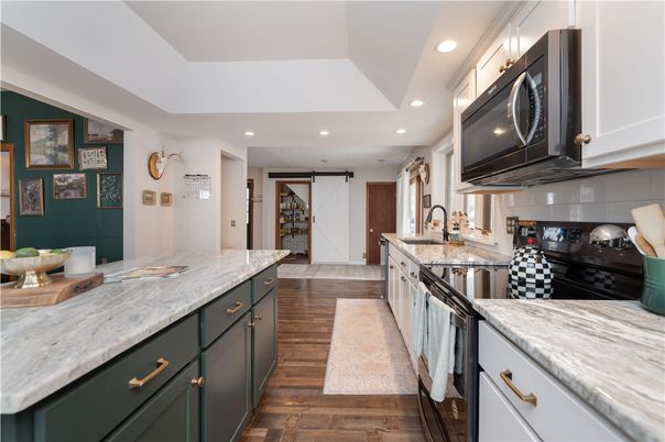 Interior, Kitchen, Recessed Lighting, Wood Texture Flooring