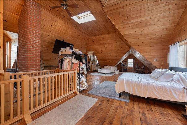 Bedroom, Fireplace, Interior, Stone Walls, Wooden Beams, Wooden Ceilings, Wood Texture Flooring, Wooden Walls