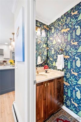 Bathroom, Interior, Pendant Lights, Wood Texture Flooring