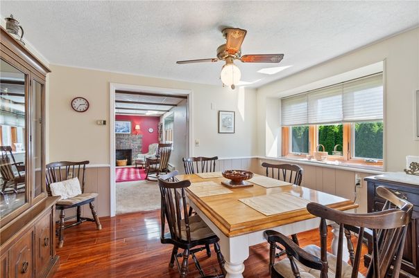 Dining room, Fireplace, Interior, Wood Texture Flooring
