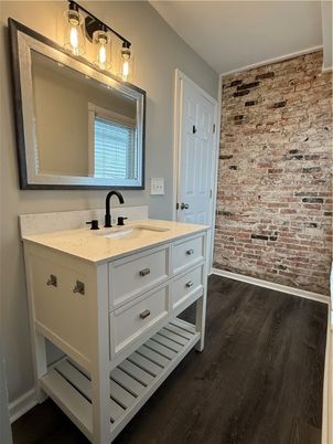 Bathroom, Interior, Stone Walls, Wood Texture Flooring