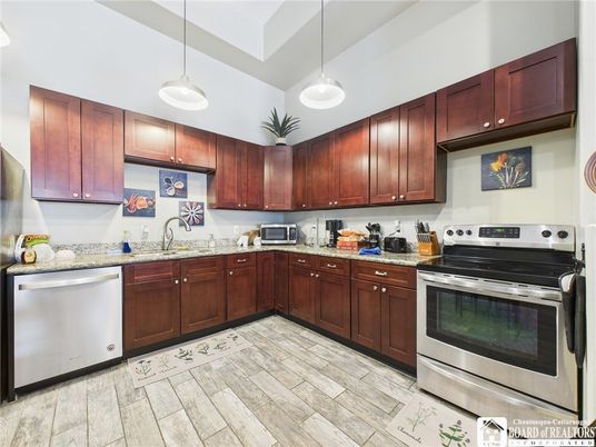 Interior, Kitchen, Pendant Lights, Stainless Steel Appliances, Wood Texture Flooring