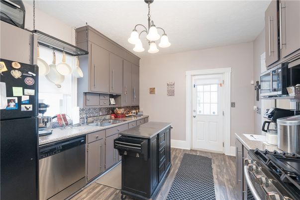 Interior, Kitchen, Pendant Lights, Stainless Steel Appliances, Wood Texture Flooring