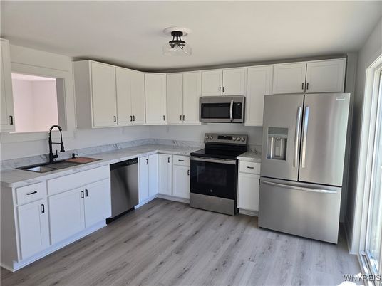 Interior, Kitchen, Stainless Steel Appliances, Wood Texture Flooring