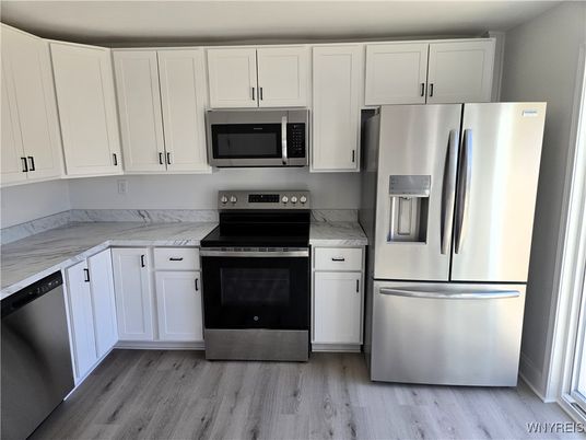 Interior, Kitchen, Stainless Steel Appliances, Wood Texture Flooring