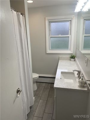 Bathroom, Interior, Recessed Lighting, Wood Texture Flooring