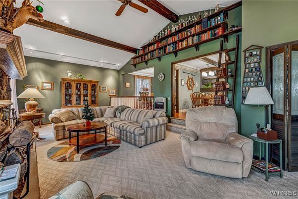 Interior, Living room, Recessed Lighting, Wooden Beams