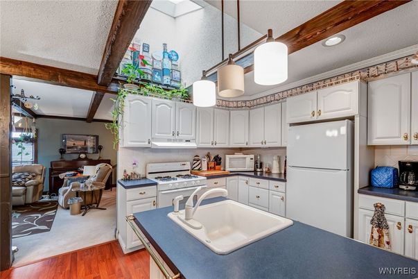 Dining room, Interior, Kitchen, Living room, Recessed Lighting, Wooden Beams, Wood Texture Flooring