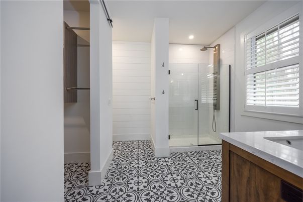 Bathroom, Glass Shower, Interior, Recessed Lighting