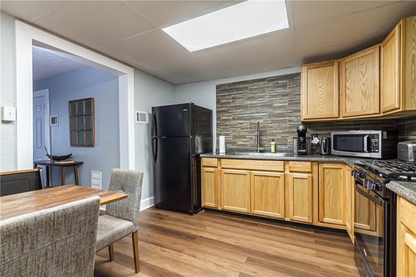 Interior, Kitchen, Stone Walls, Wood Texture Flooring
