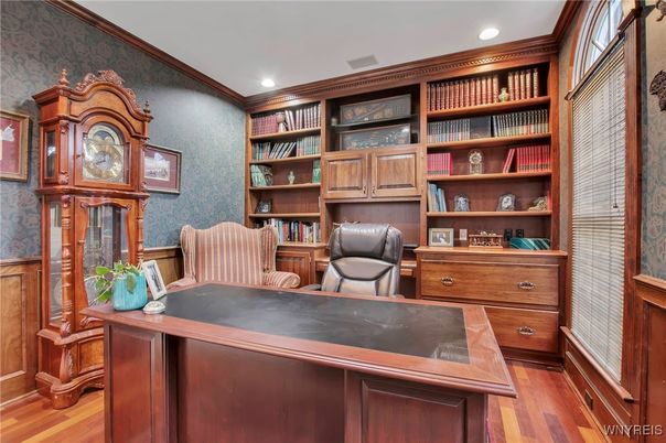 Home Office, Interior, Recessed Lighting, Wood Texture Flooring