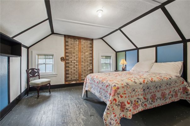 Bedroom, Interior, Stone Walls, Wood Texture Flooring