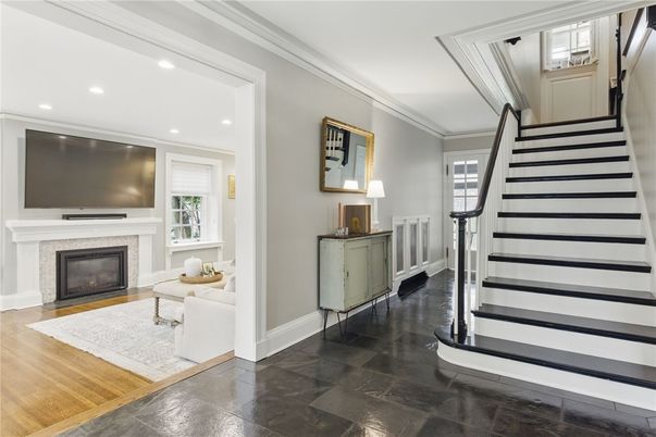Fireplace, Interior, Recessed Lighting, Wood Texture Flooring