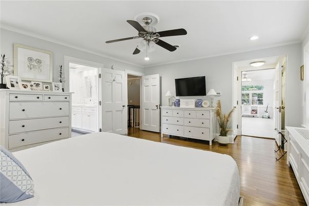 Bedroom, Interior, Recessed Lighting, Wood Texture Flooring
