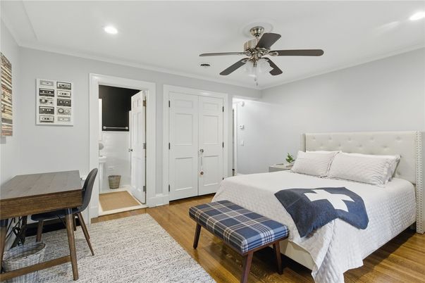 Bedroom, Interior, Recessed Lighting, Wood Texture Flooring