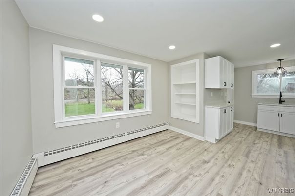 Interior, Kitchen, Pendant Lights, Recessed Lighting, Wood Texture Flooring