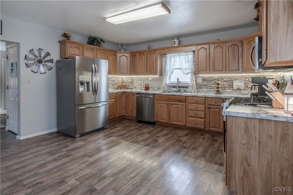 Interior, Kitchen, Stainless Steel Appliances, Wood Texture Flooring