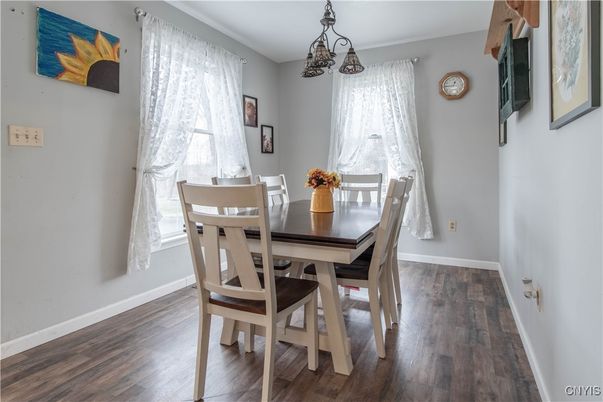 Dining room, Interior, Pendant Lights, Wood Texture Flooring