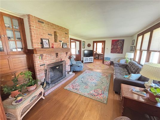 Fireplace, Interior, Living room, Stone Walls, Wood Texture Flooring