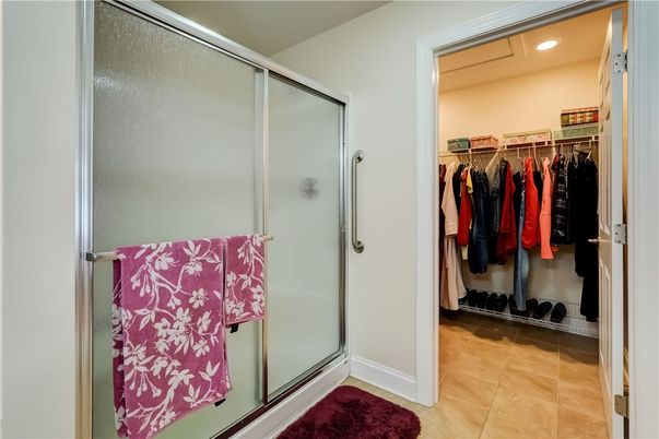 Bathroom, Glass Shower, Interior, Recessed Lighting, Walk-in Closets