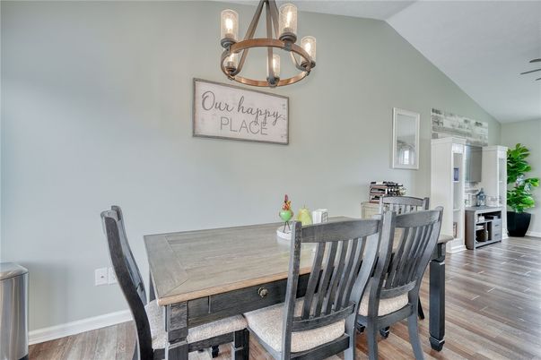 Dining room, Interior, Pendant Lights, Wood Texture Flooring