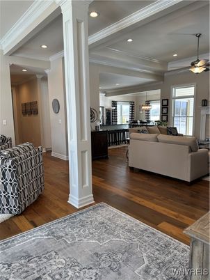 Interior, Kitchen, Living room, Pendant Lights, Recessed Lighting, Wood Texture Flooring