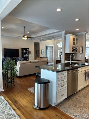 Interior, Kitchen, Living room, Recessed Lighting, Stainless Steel Appliances, Wood Texture Flooring