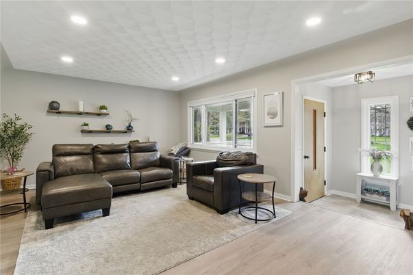 Interior, Living room, Recessed Lighting, Wood Texture Flooring