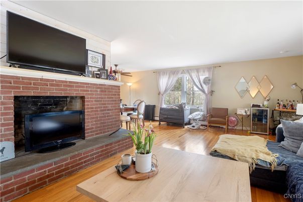 Fireplace, Interior, Living room, Stone Walls, Wood Texture Flooring
