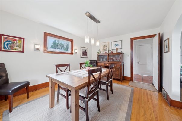 Dining room, Interior, Pendant Lights, Wood Texture Flooring