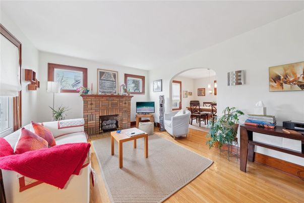 Dining room, Fireplace, Interior, Living room, Pendant Lights, Wood Texture Flooring