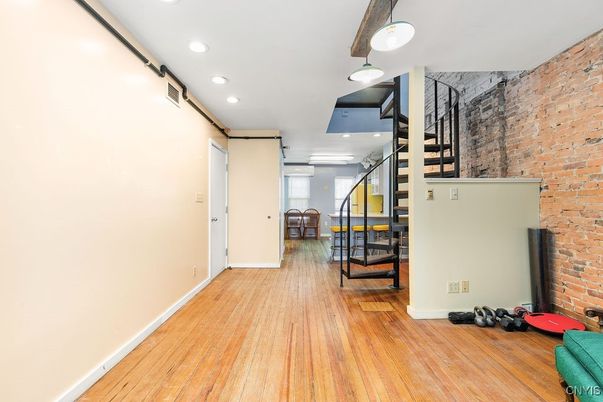Fitness Equipment, Interior, Recessed Lighting, Stone Walls, Wood Texture Flooring