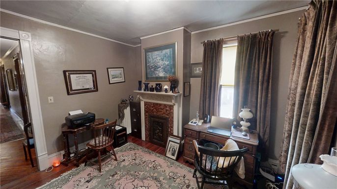 Fireplace, Home Office, Interior, Wood Texture Flooring