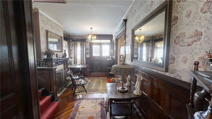 Chandelier, Dining room, Fireplace, Interior, Wood Texture Flooring