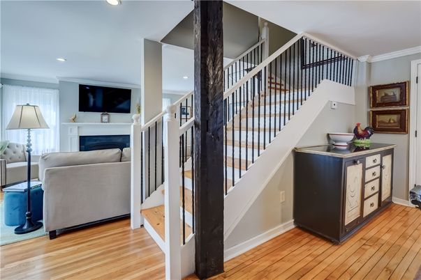 Fireplace, Interior, Recessed Lighting, Wood Texture Flooring