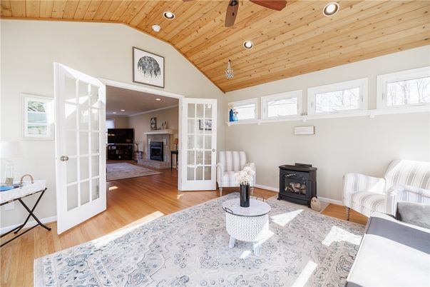 Fireplace, Interior, Recessed Lighting, Wooden Ceilings, Wood Texture Flooring