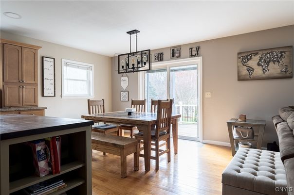 Dining room, Interior, Pendant Lights, Wood Texture Flooring