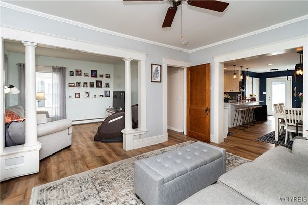 Dining room, Interior, Kitchen, Pendant Lights, Wood Texture Flooring