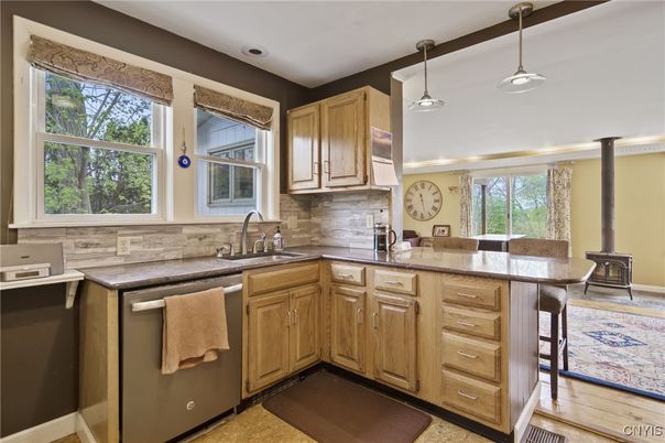 Interior, Kitchen, Pendant Lights, Recessed Lighting, Wood Texture Flooring