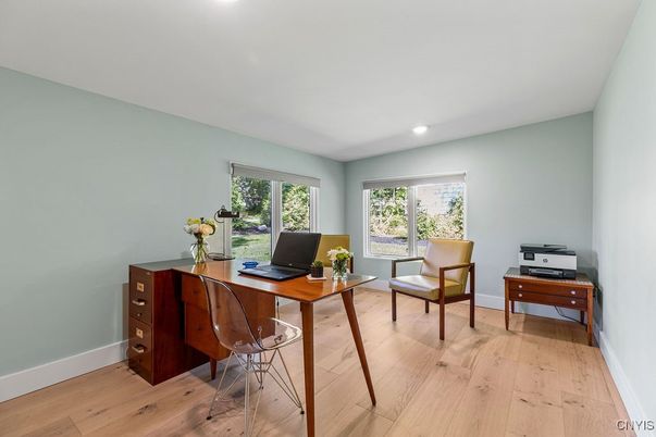 Home Office, Interior, Recessed Lighting, Wood Texture Flooring