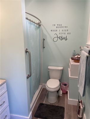 Bathroom, Glass Shower, Interior, Wood Texture Flooring