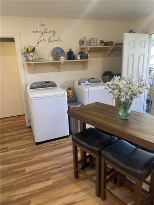 Dining room, Interior, Washer, Wood Texture Flooring