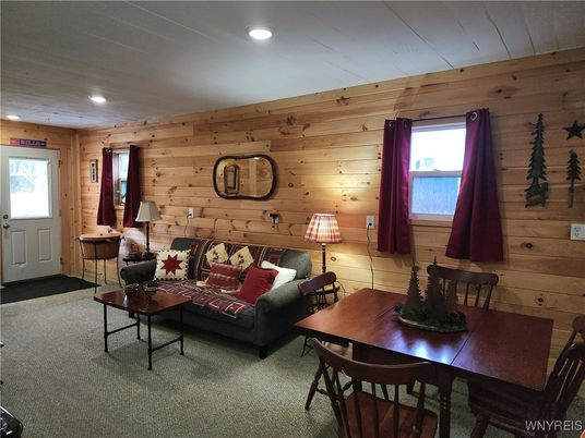 Dining room, Interior, Living room, Recessed Lighting, Wooden Walls