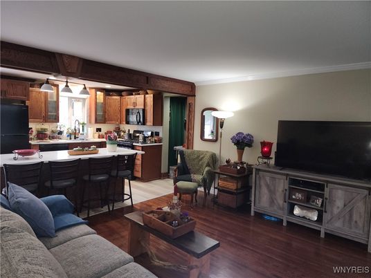 Interior, Kitchen, Living room, Pendant Lights, Wood Texture Flooring