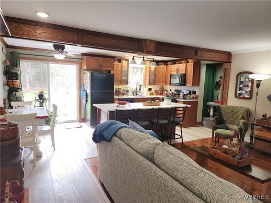 Dining room, Interior, Kitchen, Living room, Pendant Lights, Recessed Lighting, Wood Texture Flooring