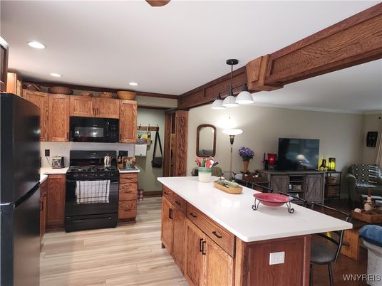Interior, Kitchen, Pendant Lights, Recessed Lighting, Wood Texture Flooring