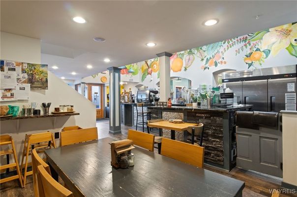 Dining room, Interior, Kitchen, Recessed Lighting, Wood Texture Flooring